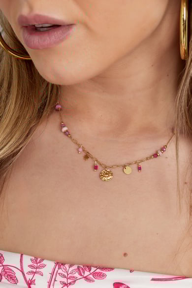 Sommerliche Halskette in Rosa – Goldfarbe - Goldfarbefarbe h5 Bild3